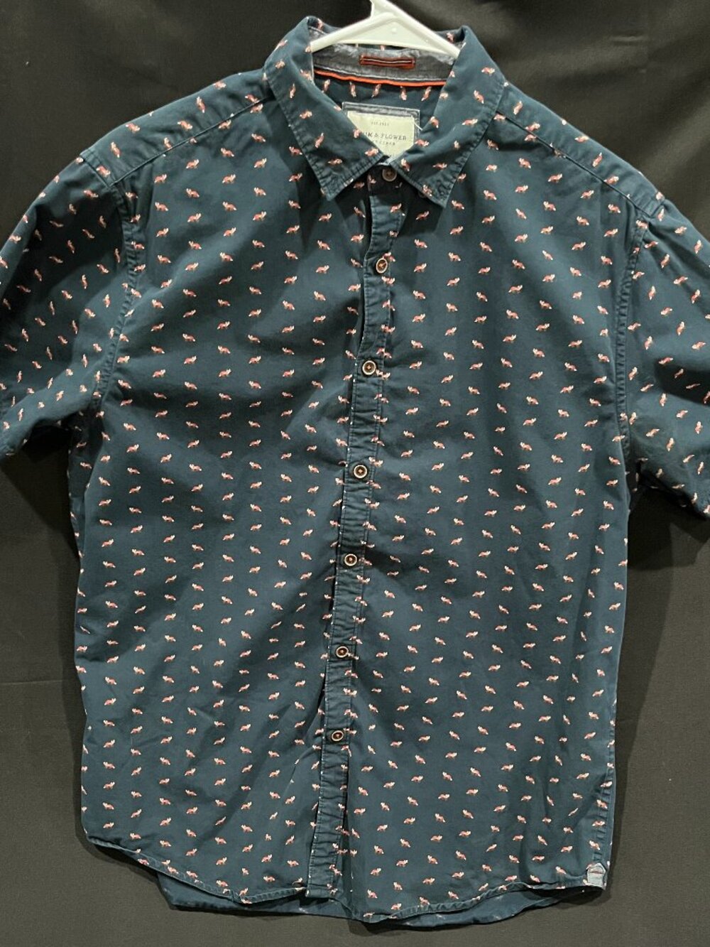 Denim & Flower Ricky Singh Navy Fox Print Slim Fit Button Down Shirt Size L